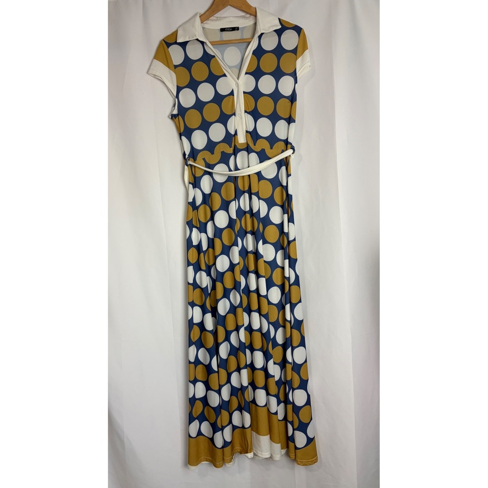Lily by Firmiana Polka Dot Maxi Dress‎ Retro Button Front 70s Size M